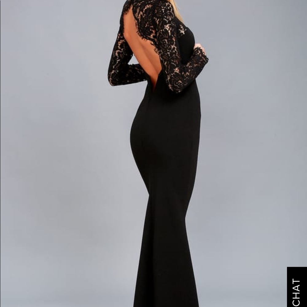 Black lace open back maxi dress